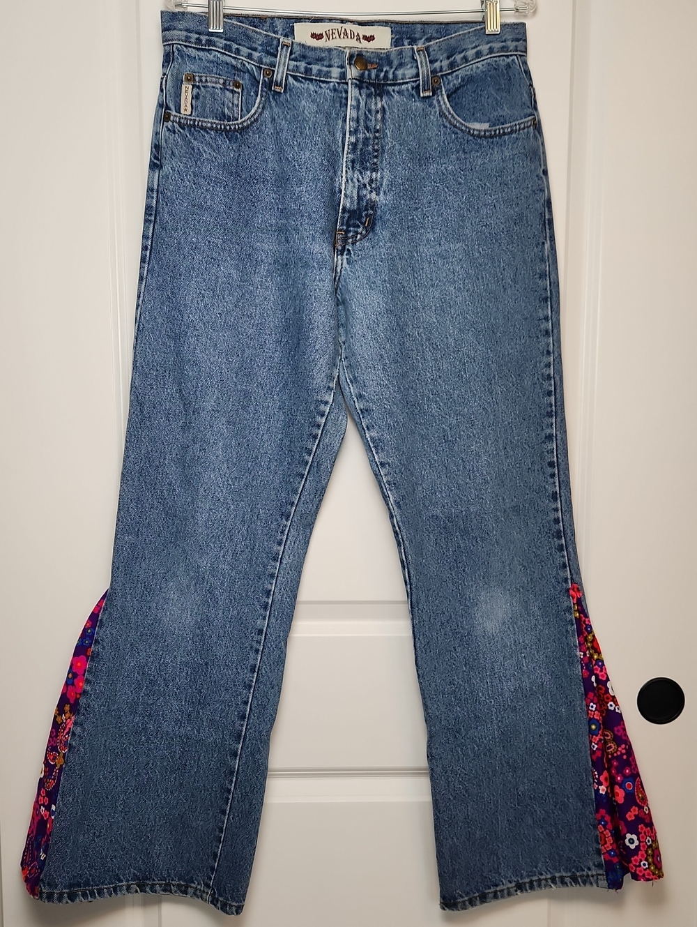 Vintage Nevada Bell Bottom Jeans with Floral Panel Size M